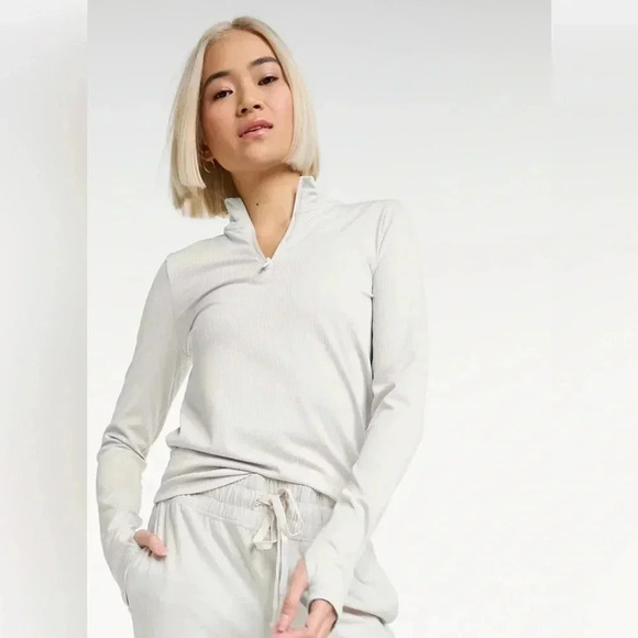 FLX plus size 1X ribbed mock quarter zip white long sleeve top NWT - Picture 1 of 5